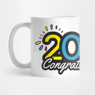 Class of 2022 colorful banner, Yellow Blue Red Green numbers, academic cap and Congrats grad greeting on White background Mug